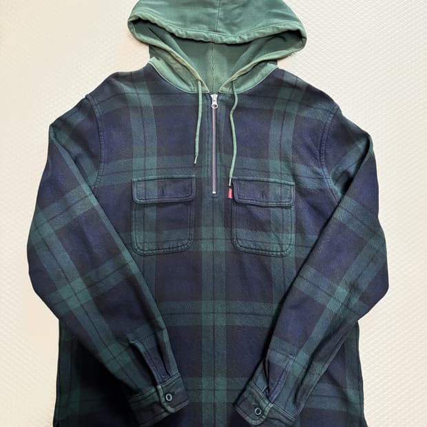 16FW Supreme green plaid half zip