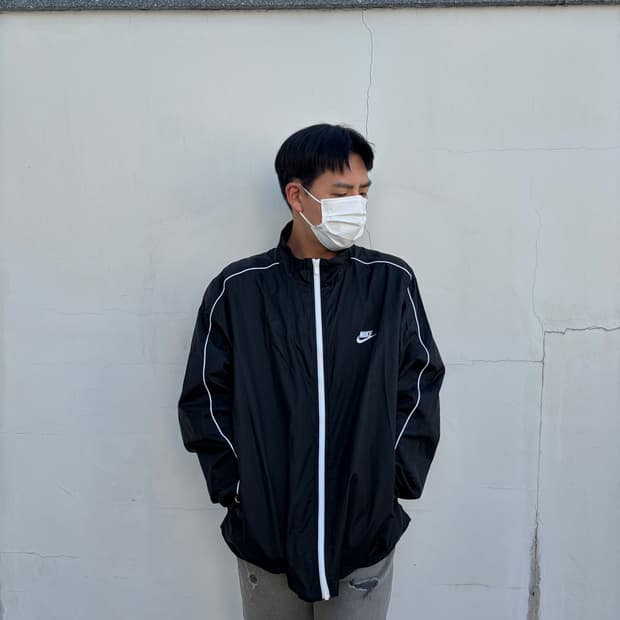 XXL)나이키 스우시 블랙 화이트 라인 윈드브레이커 자켓