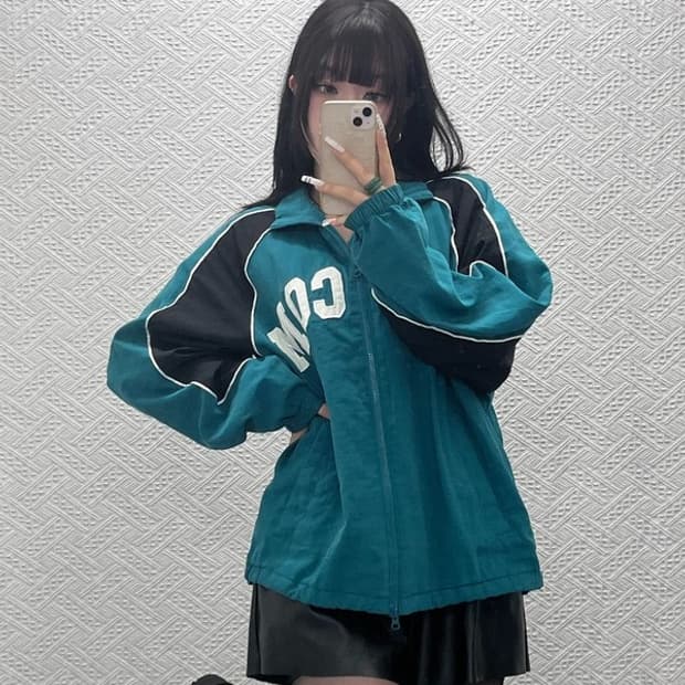 볼컴 올드스쿨 레트로 펑크 딥그린 민트 바람막이 자켓 M C10813