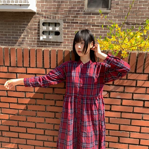 Check dress(Burgundy)