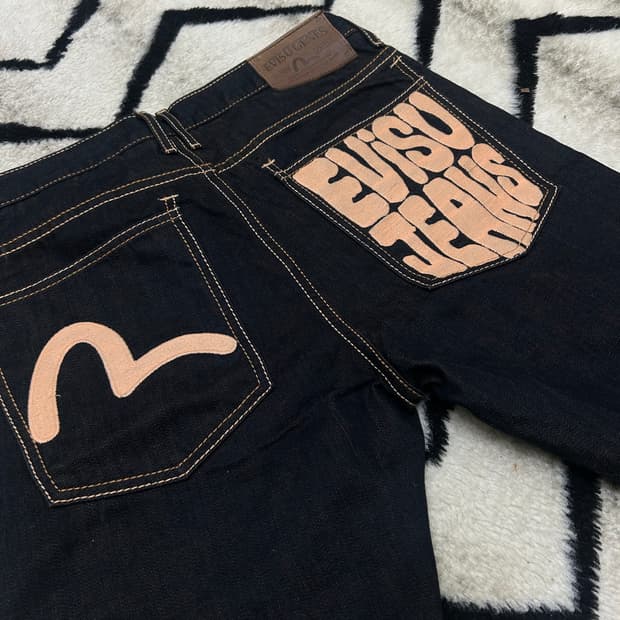 [32]에비수 자수 스트레이트 슬림 데님팬츠/진청