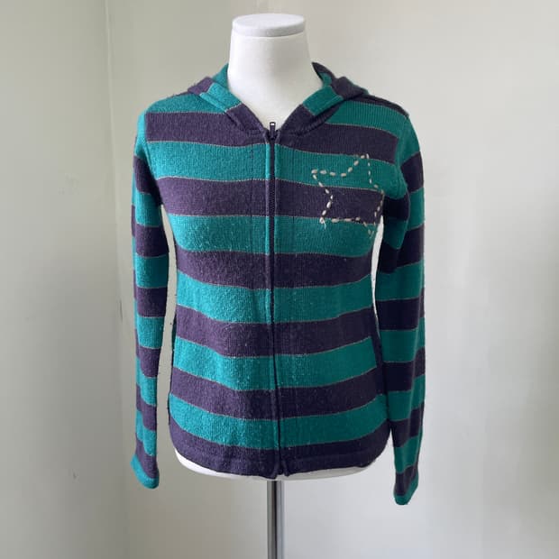 빈티지 키즈 스타 멀티 스트라이프 니트 후드