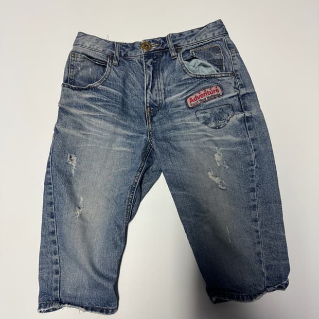 여성 Jeep 지프 y2k 빈티지 워싱 7부 데님팬츠