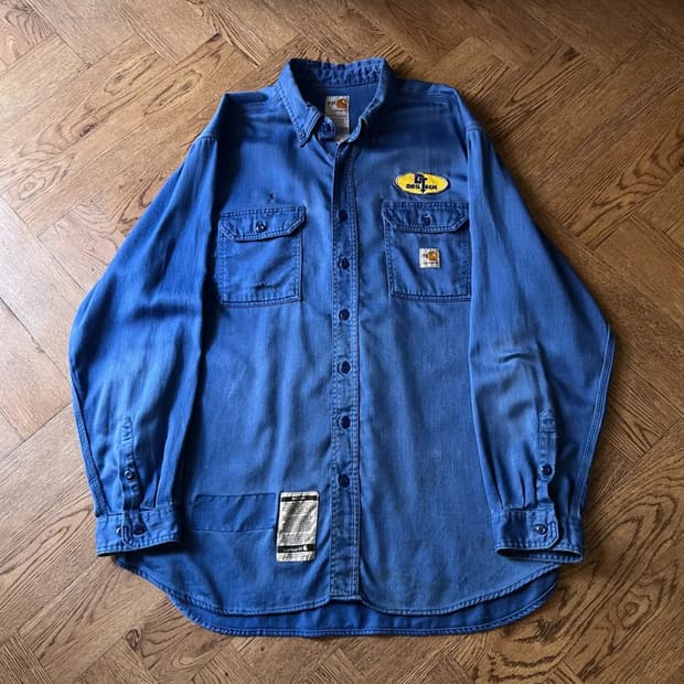 [2XL]칼하트FR USA 빈티지 페이딩 잉크블루 워크 셔츠
