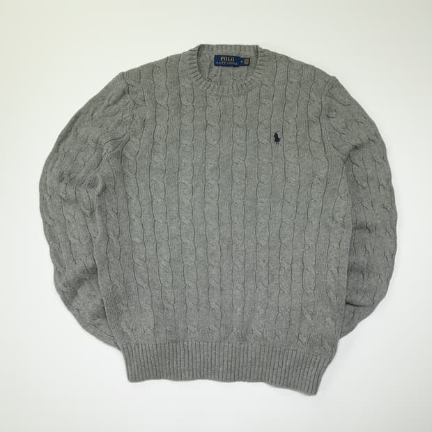 CL009 폴로 코튼 네이비포니 그레이 케이블 니트 스웨터