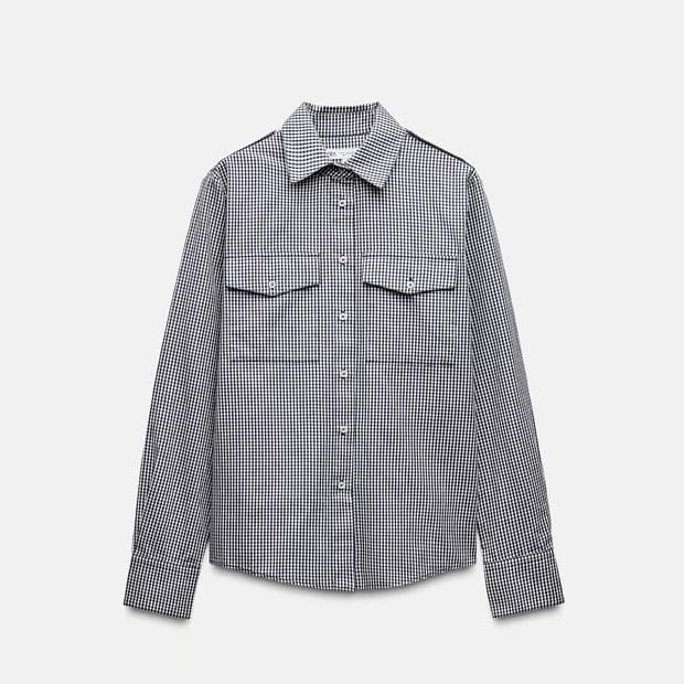 자라 깅엄 체크 셔츠 ZW COLLECTION 네이비 M