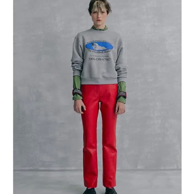 낸시부 커브드 웨이스트밴드 레더 팬츠 레드