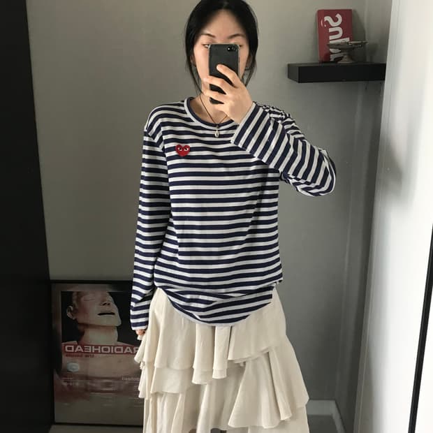 꼼데가르송 레드와펜 스트라이프 롱슬리브