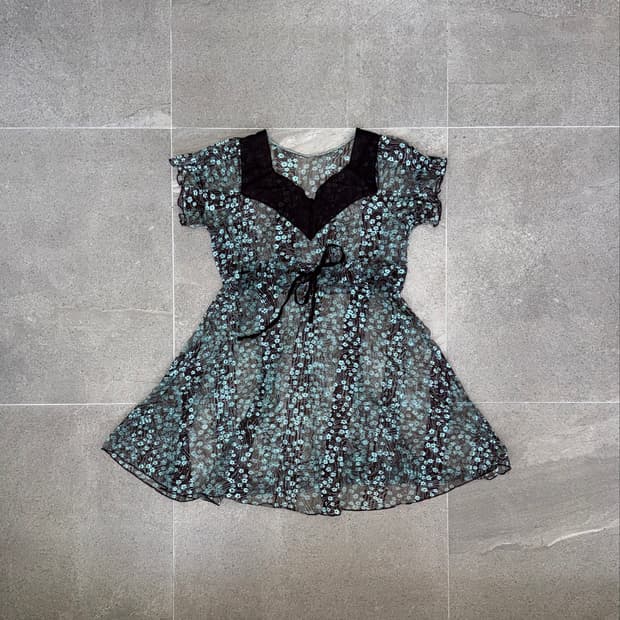 Blue brown floral lace layering ops