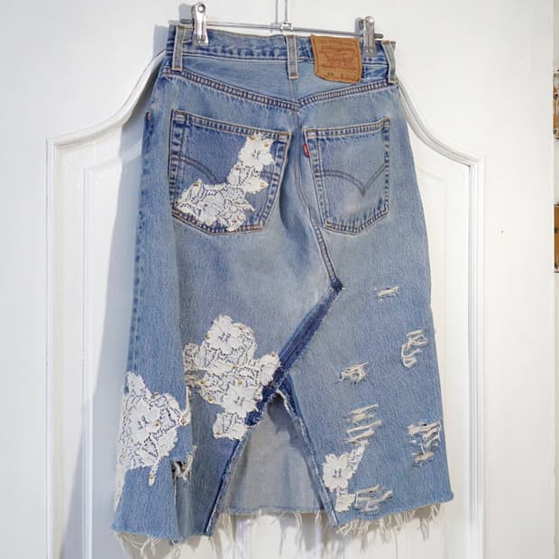 리바이스 LEVIS 레이스 리메이크 데님 스커트