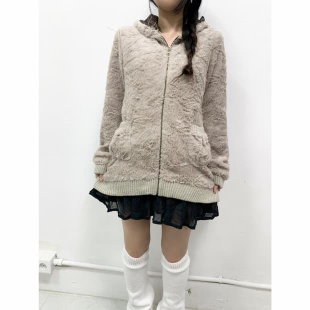 [NATULY] 브라운베이지 폭닥 그린 체크 후드집업