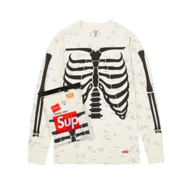 슈프림 헤인즈 본즈 써멀 크루 플로럴