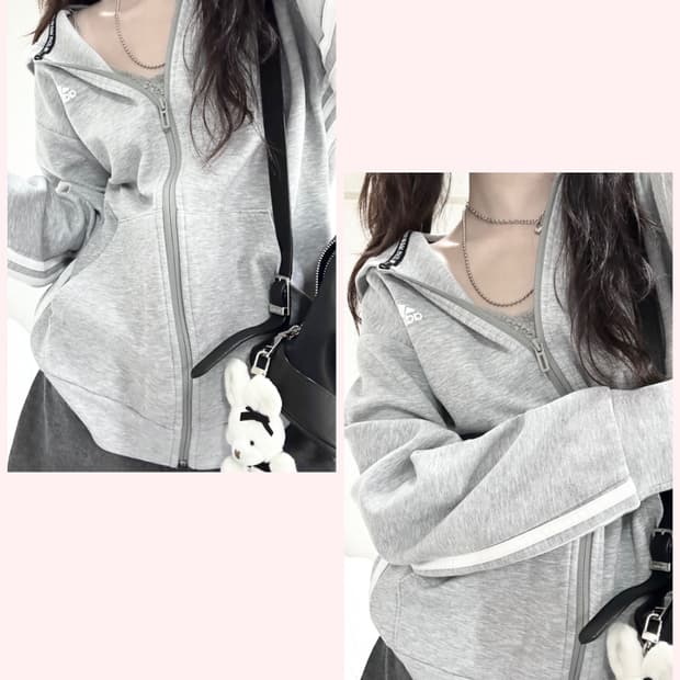 아디다스 그레이 삼선 후드집업