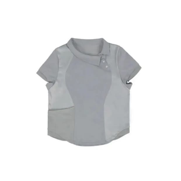 오호스 사이드넥 카라티 티셔츠 반팔 그레이