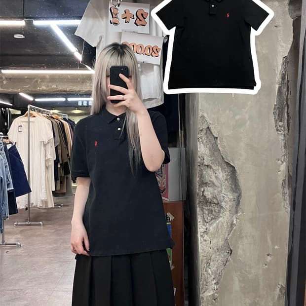 폴로 랄프로렌 자수 로고 반팔 카라티 블랙 L #csz3890