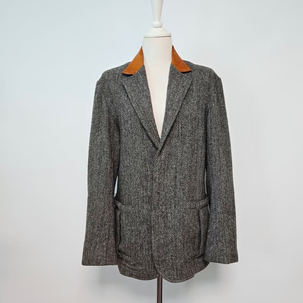 해리스트위드 가죽 카라 블레이저 자켓