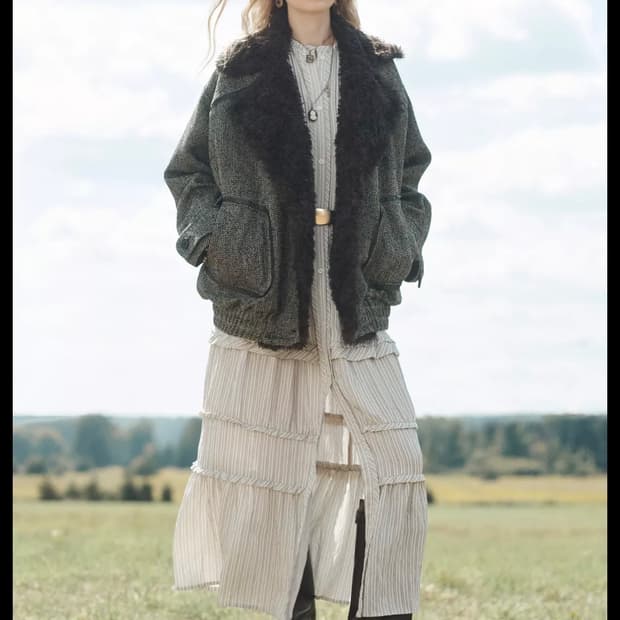 M(KR 66) 자라 리미티드 에디션 헤링본 콤비 봄버 재킷 한정판