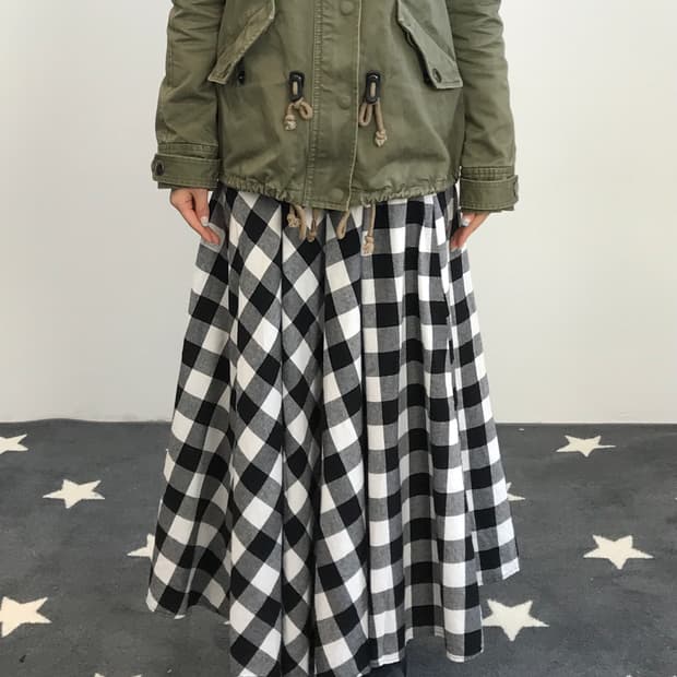 Jpn Big Checked Long Skirts