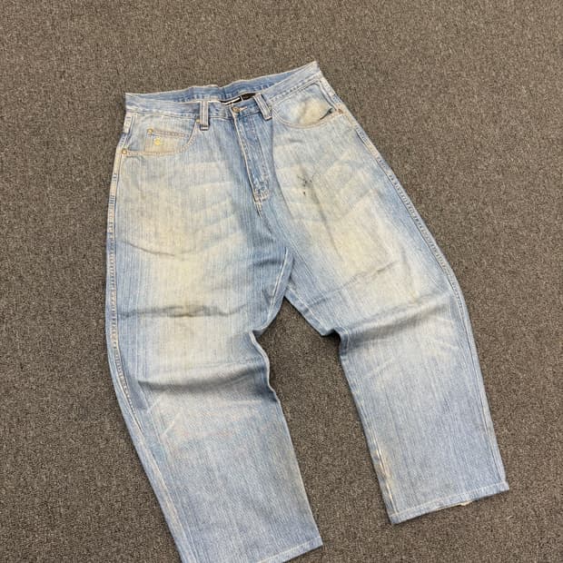 36) 로카웨어 빈티지 y2k 핸드드로잉 커스텀 연청 힙합팬츠