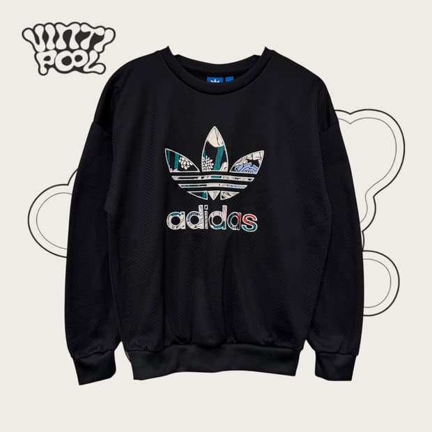 아디다스 플라워 트레포일 맨투맨 블랙 S