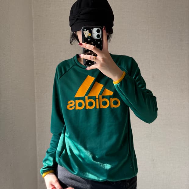 아디다스 그린 빅로고 롱슬리브