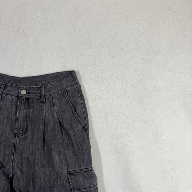 빈티지 흑청 카고 데님 와이드 팬츠