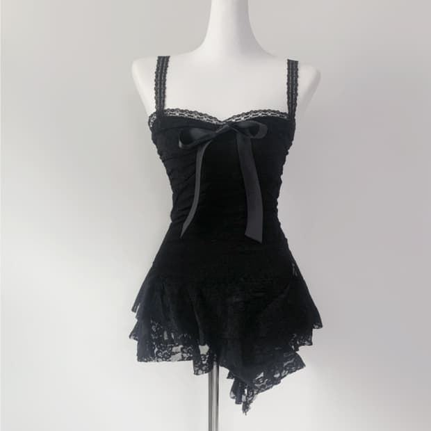 스젠 Temer lace ribbon dress (black)