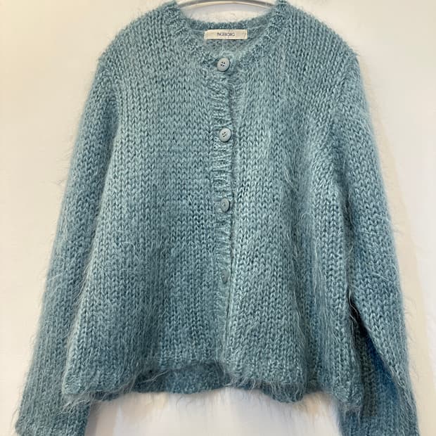 INGEBORG 일본 민트 모 헤어리 니트 가디건