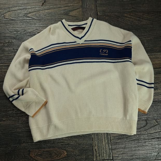 [꼼파뇨] 오버핏 브이넥 프레피 니트 아이보리 M18977