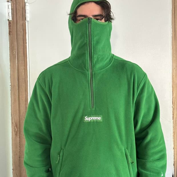 슈프림 폴라텍 페이스마스크 하프 집 후드 스웨트셔츠 그린