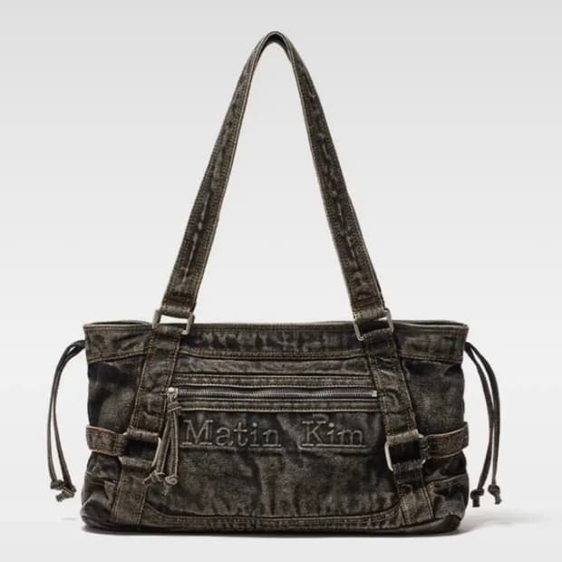 마뗑킴 워시드 데님 스퀘어백 블랙