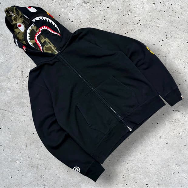 [L] 베이프 더블후드 블랙 샤크 후드집업 B318
