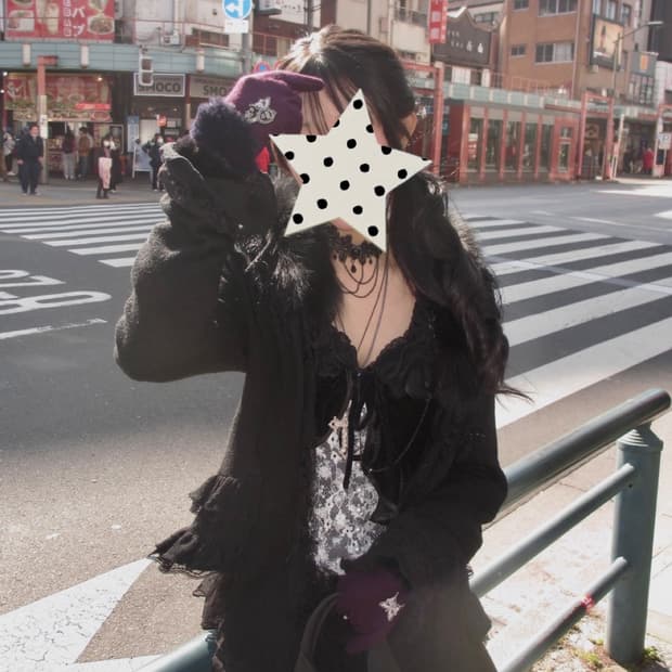 AnnaSui 안나수이 퍼플 블랙 퍼 나비 자수 고딕 장갑