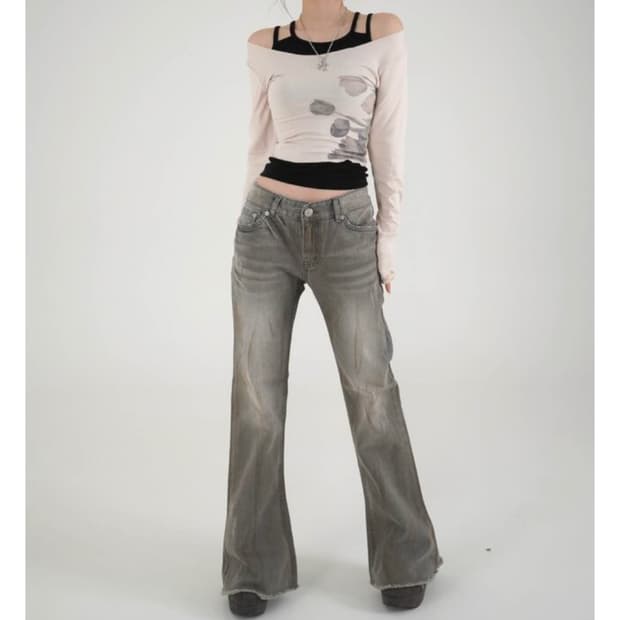 로우라이즈 y2k 더티 워싱 데님 팬츠 지그재그 에이블리