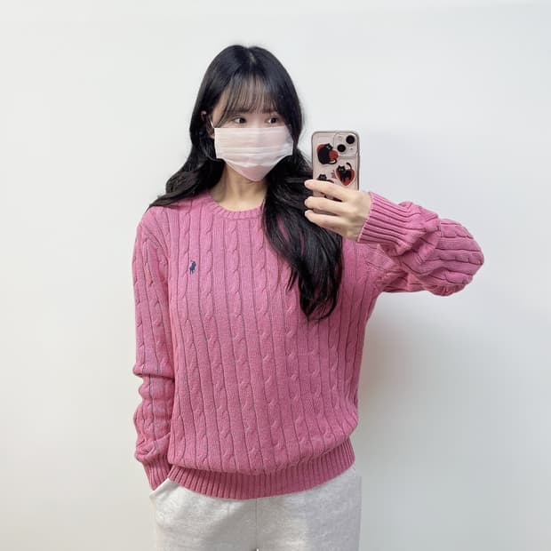 폴로 랄프로렌 포니 로고 케이블 니트 핑크
