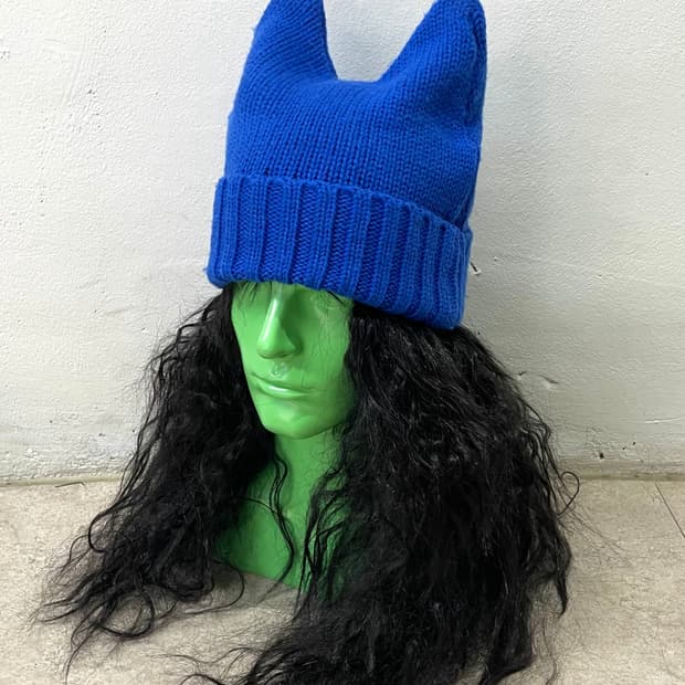 Blue cat knit beanie