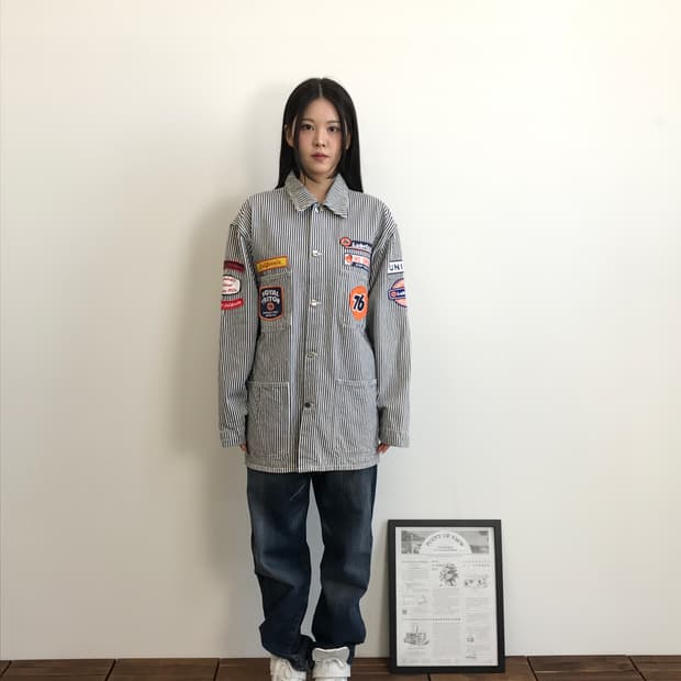 Hickory Stripe Work Jacket Patch Coveral