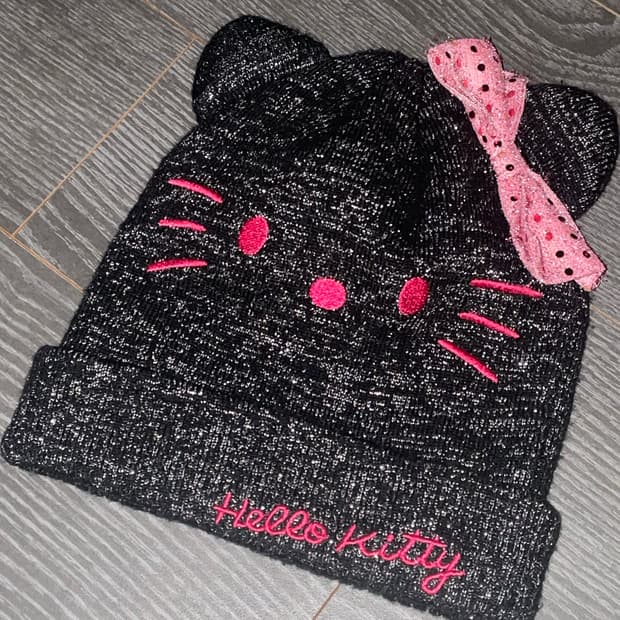 12s 고전키티 헬로키티 산리오 갸루 글리터 리본 네코미미 블랙핑크 비니