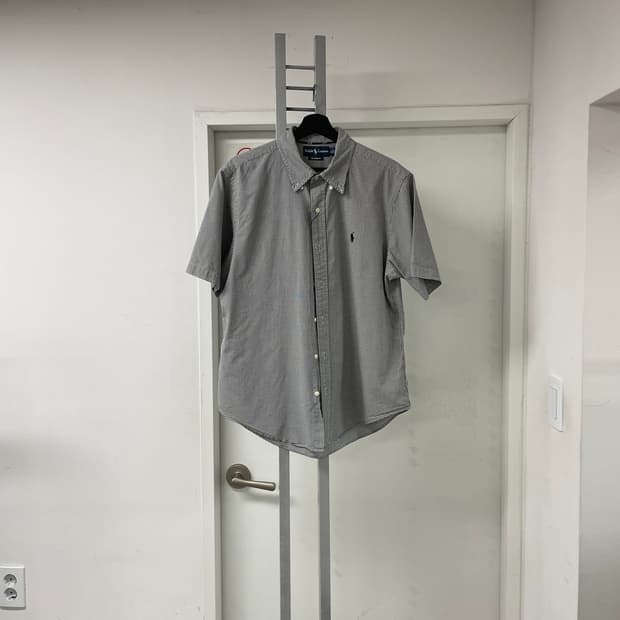 폴로 깅엄 체크 반팔 셔츠 블랙 XL
