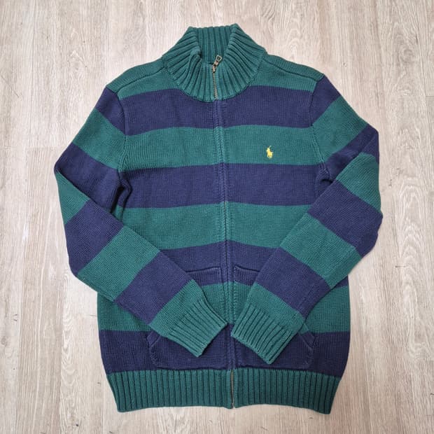 폴로 랄프로렌 옐로우포니 그린 스트라이프 니트집업