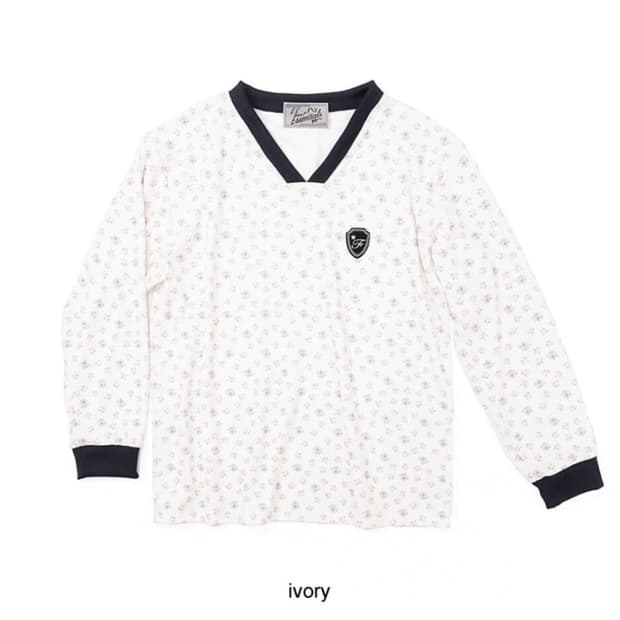 샵페어리 브이넥 플라워 테리 셔츠 아이보리