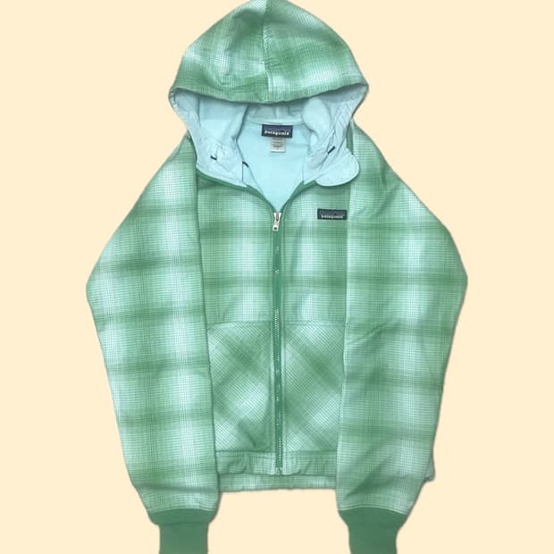 파타고니아 체크 패턴 플리스 후드 집업
