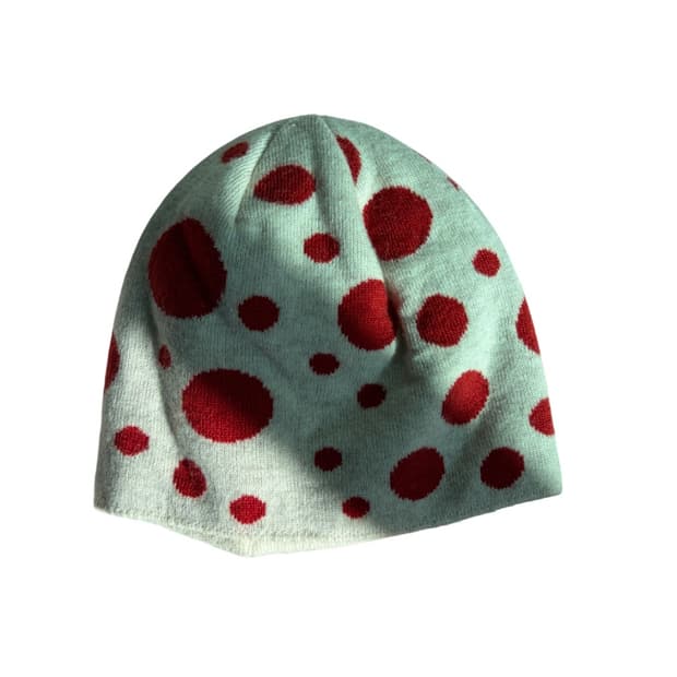 도트 비니 아이보리 & 레드