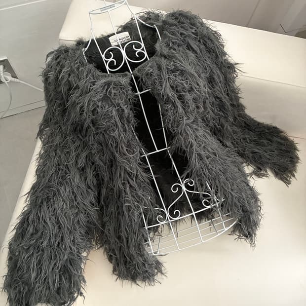 그레이 그런지 퍼 가디건