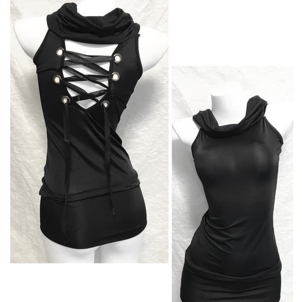 빈티지 갸루 드레이프 코르셋 홀터 원피스