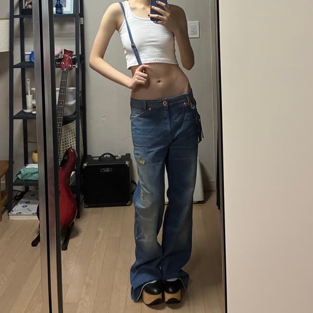 디젤 그런지 서스펜더 백버클 와이드팬츠