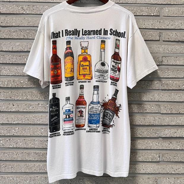 [XL]90's USA Made 리큐르 보틀 프린팅 싱글스티치 티셔츠