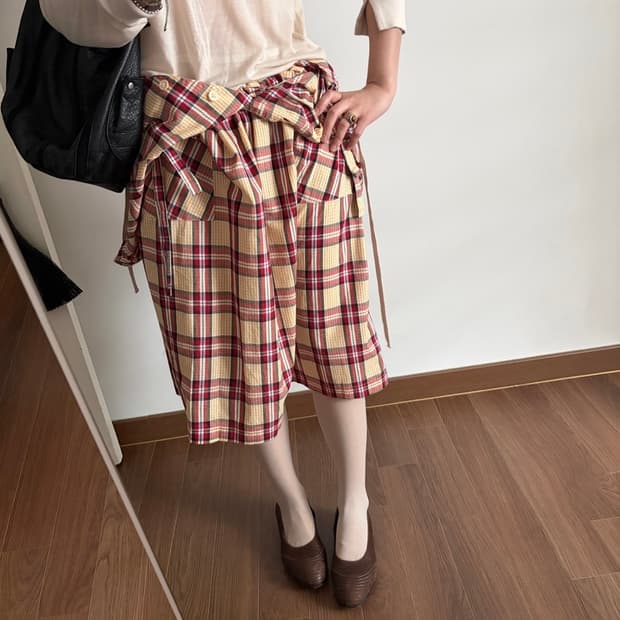 button-front checked dress