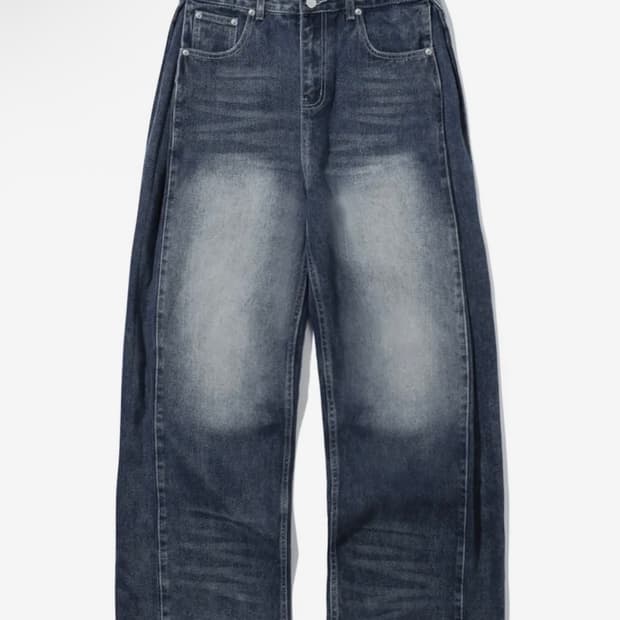 트릴리온 사이드 턱 스냅 버튼 와이드 데님 팬츠 (BLUE GRAY)