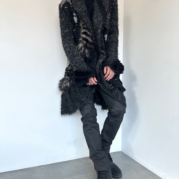 Tricot chic 이탈리 퍼 트리밍 패치 울 코트